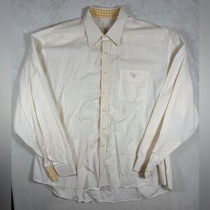 Barbour XXL Front Logo Cream and Yellow Checkered Windowpane Casual Shirt